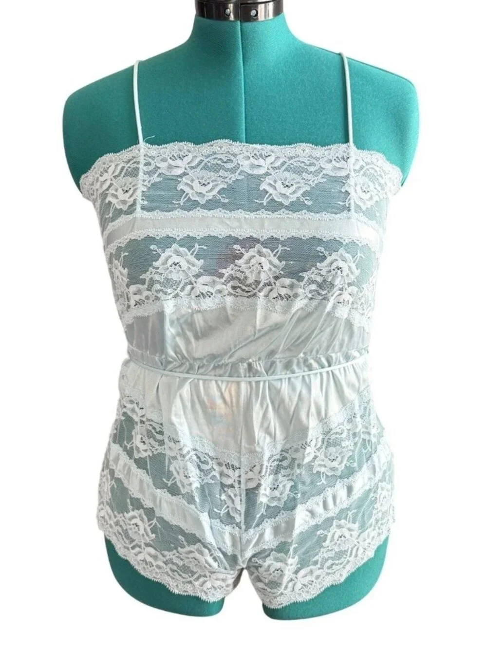 Vintage Light Blue Satin Lace Lingerie Set Medium Texsheen Cinema Etoile 2 pc - Picture 2 of 16